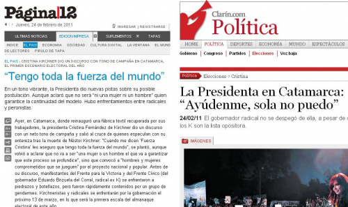 El discurso de Cristina es totalmente opuesto según lo analice Clarín o Página/12